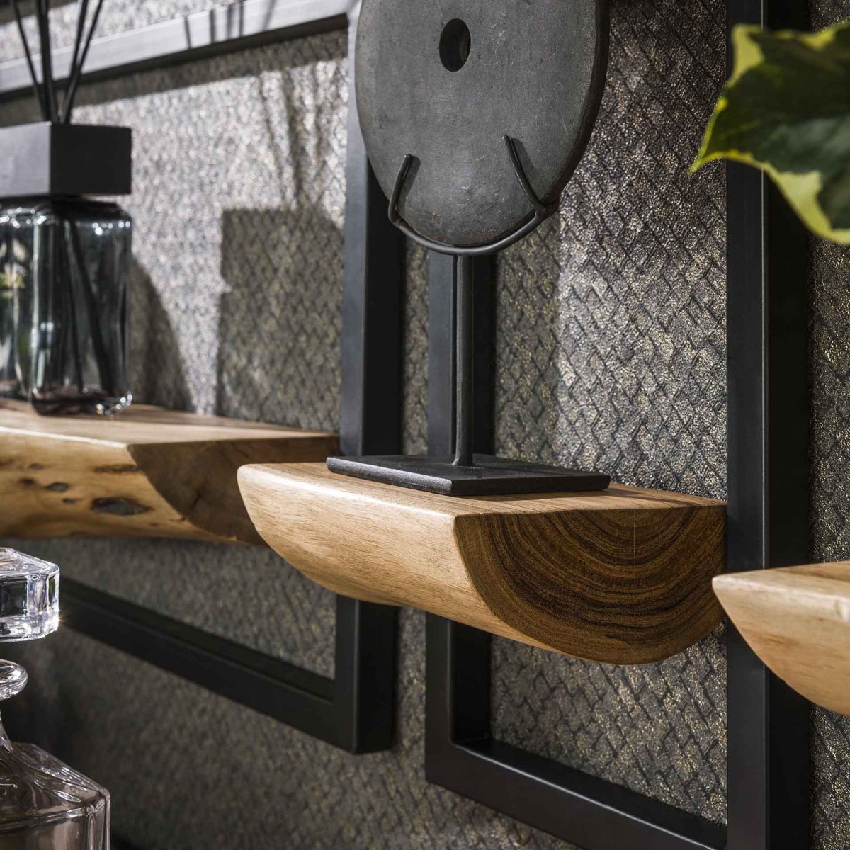 Wandplanken Edge | set van 5 | massief acacia | 25x12x75 cm - Afbeelding 3