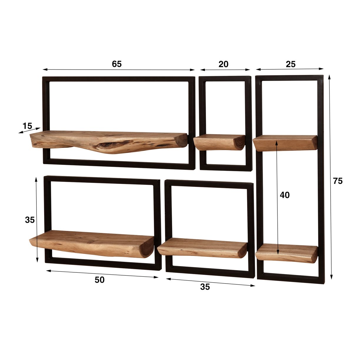 Wandplanken Edge | set van 5 | massief acacia | 25x12x75 cm - Afbeelding 6