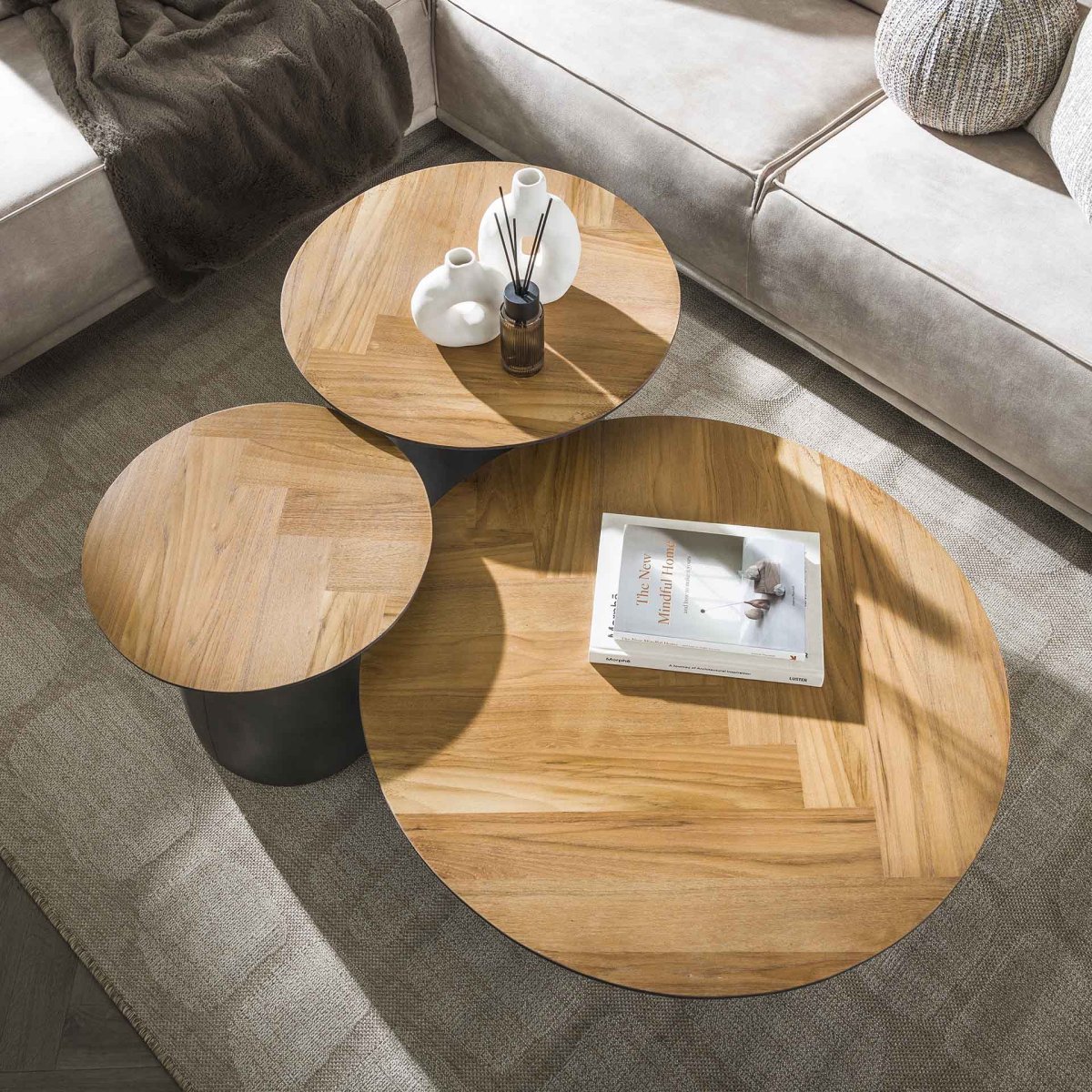 Salontafel set|3 infinite | Gerecycled teakhout fineer - Afbeelding 3
