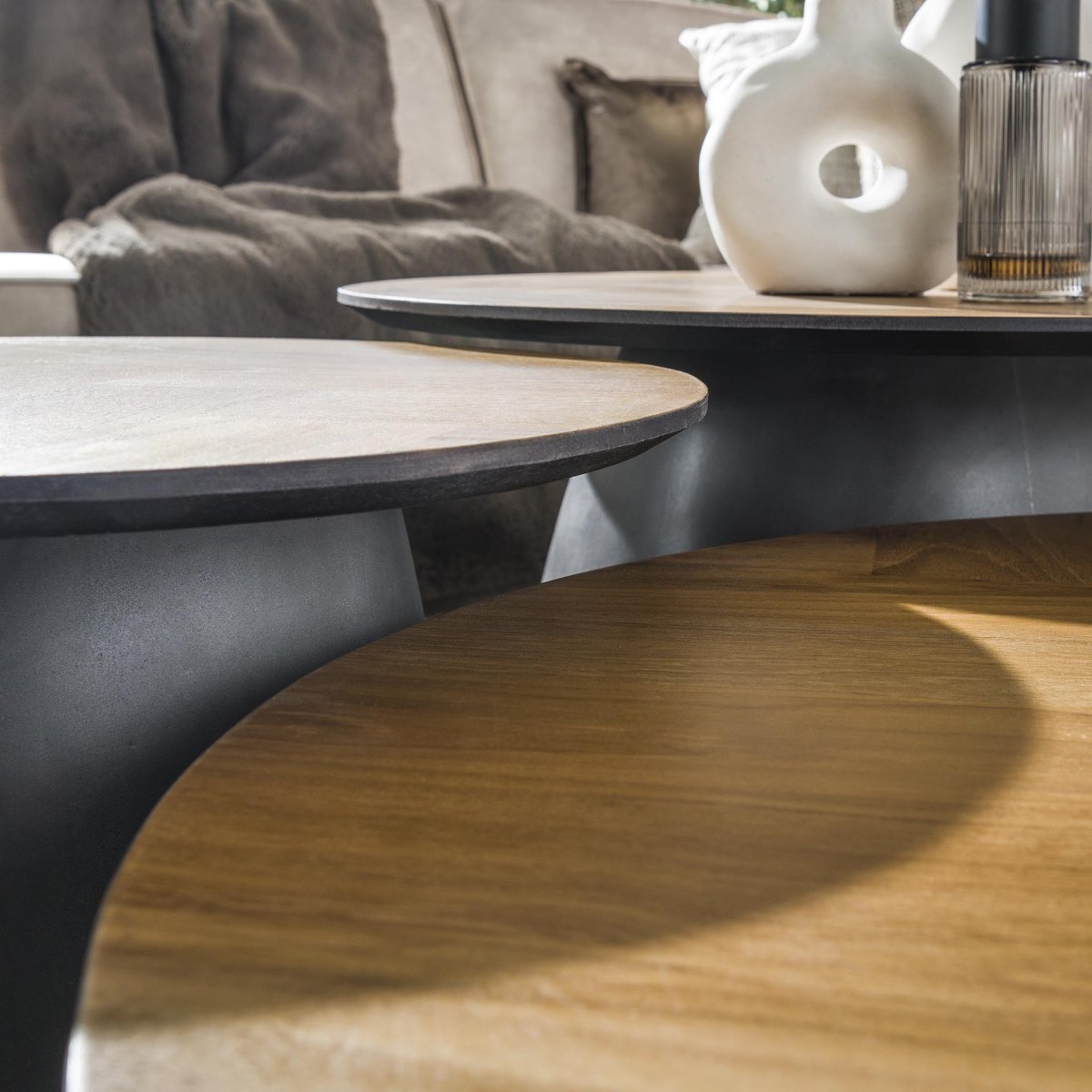 Salontafel set|3 infinite | Gerecycled teakhout fineer - Afbeelding 4