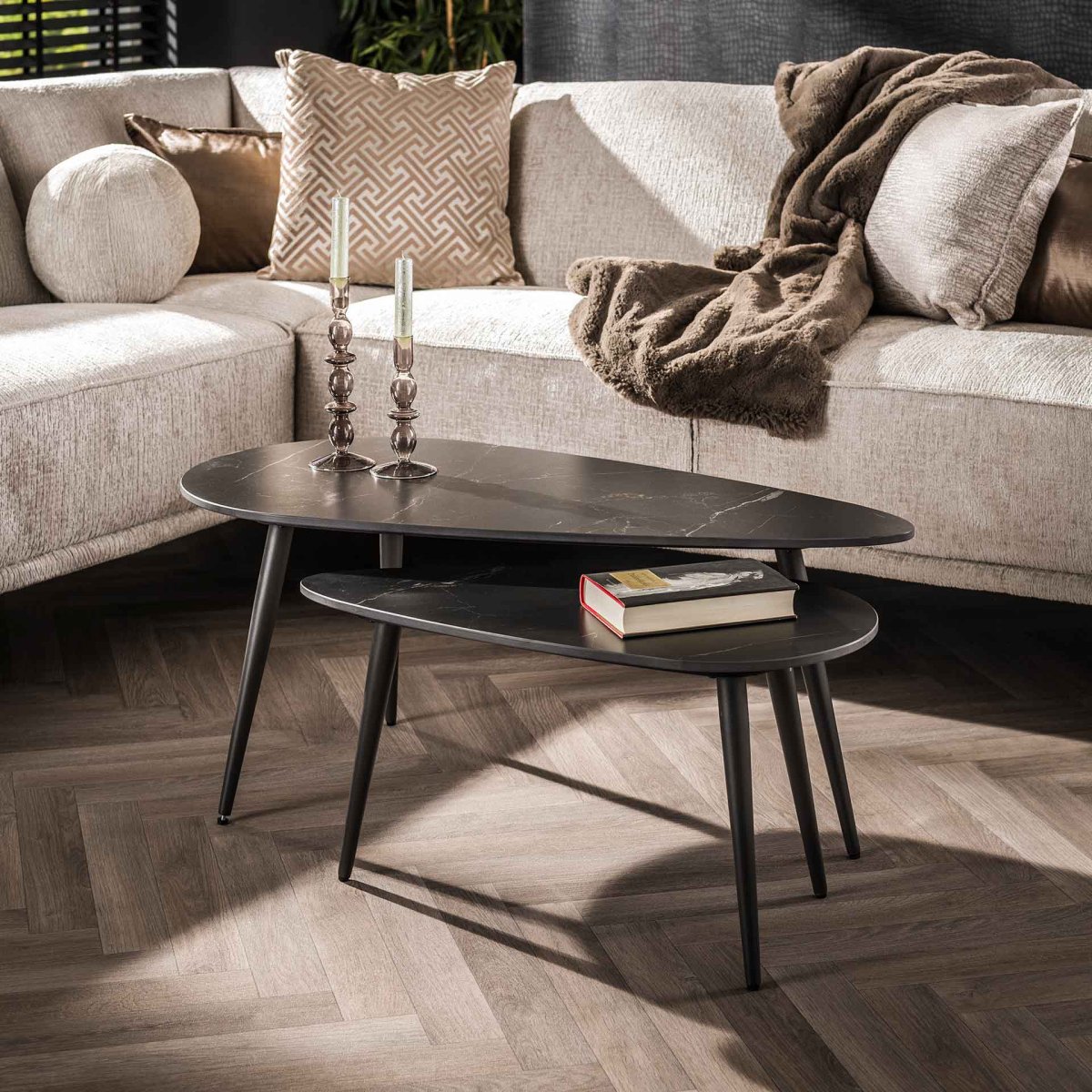 Salontafel set van 2 niervormig | Ceramic | 100x50x40 cm | zwart - Afbeelding 2