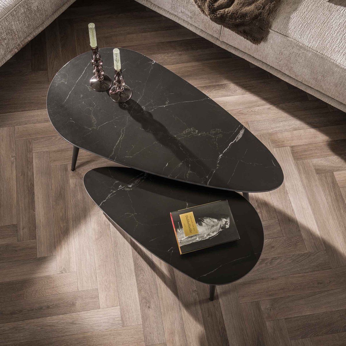 Salontafel set van 2 niervormig | Ceramic | 100x50x40 cm | zwart - Afbeelding 3