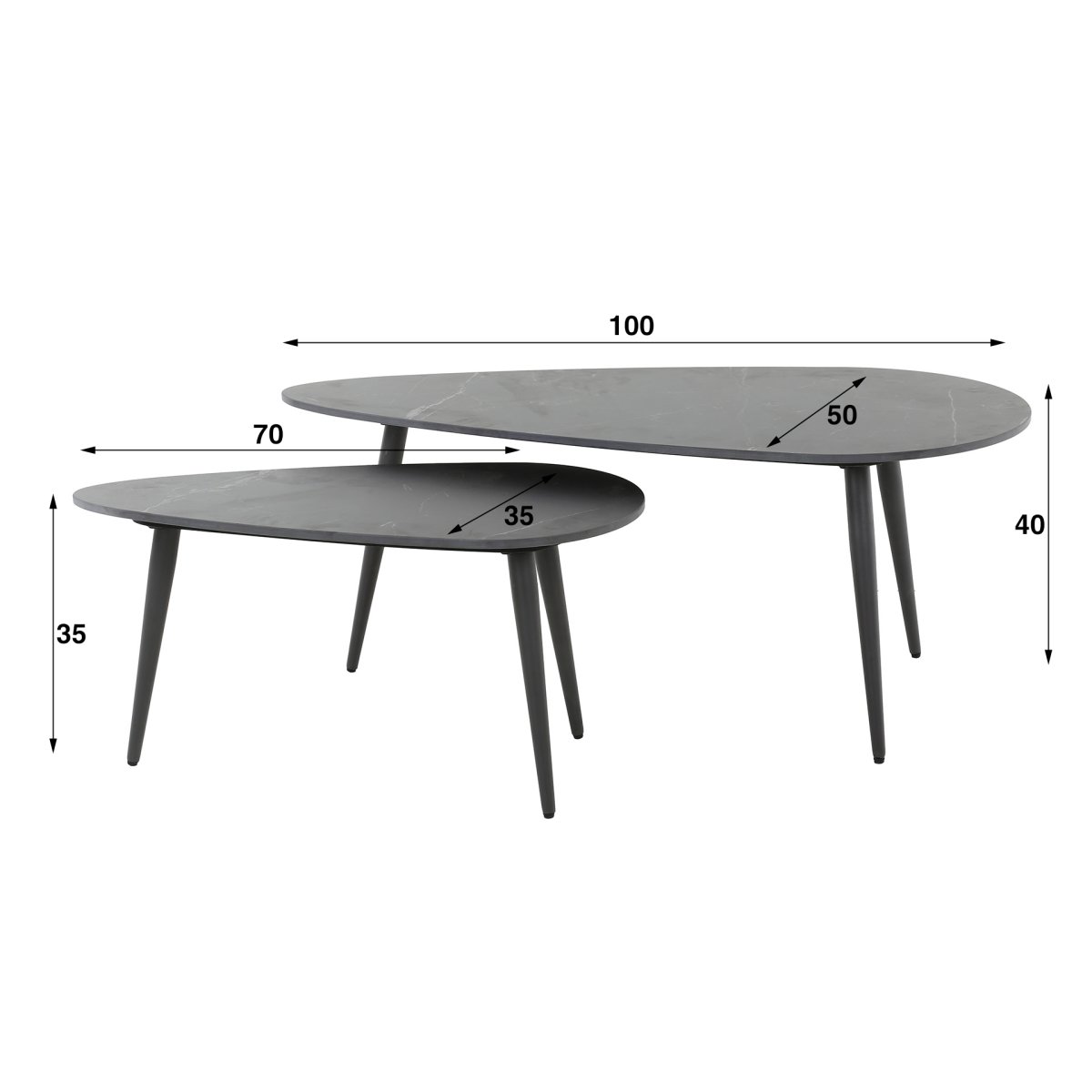Salontafel set van 2 niervormig | Ceramic | 100x50x40 cm | zwart - Afbeelding 5