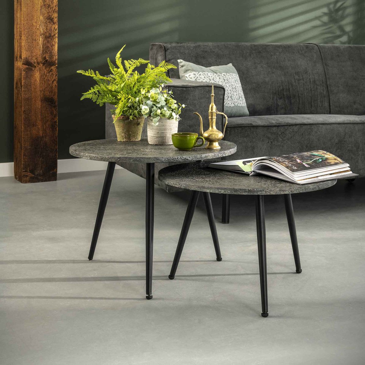 Salontafels set van 2 | Ø 55 cm | Metallic buis | grijs - Afbeelding 2